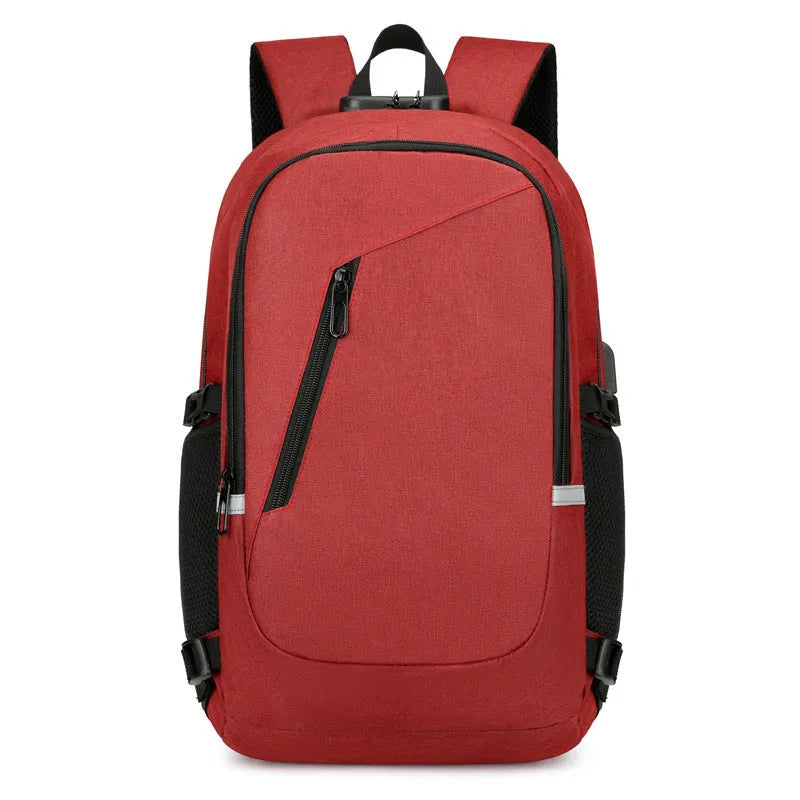 Men's solid colour oxford cloth computer backpack with street style, shown in blue