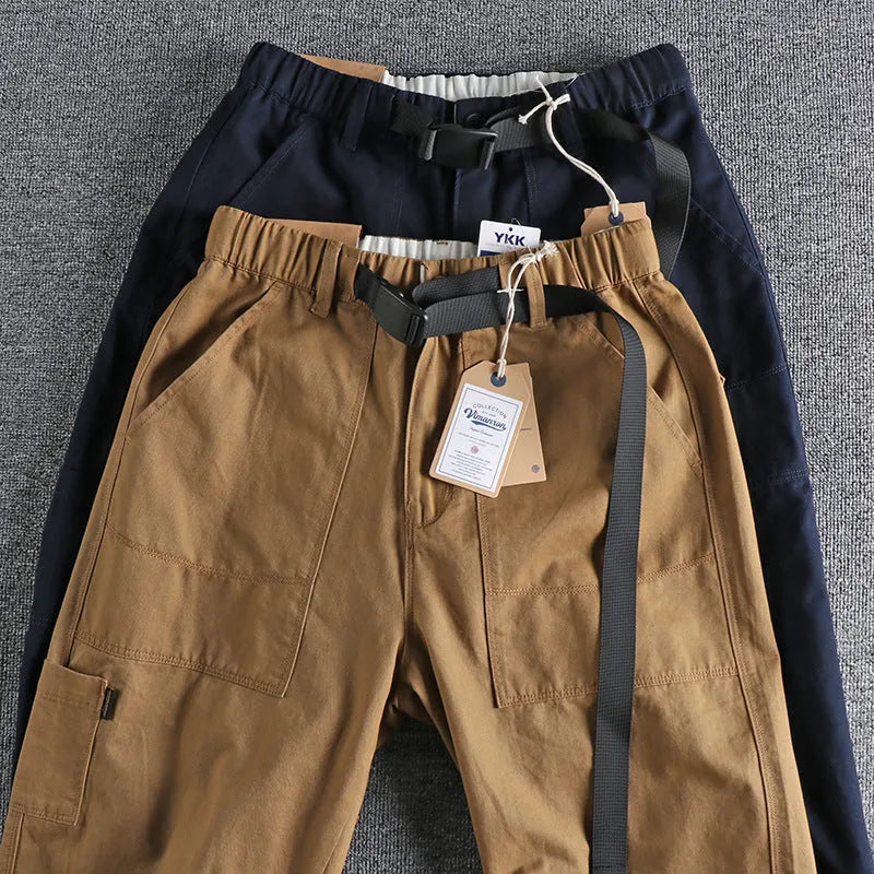 NI buckle belt work trousers with 3D cutting in khaki or dark blue cotton fabric