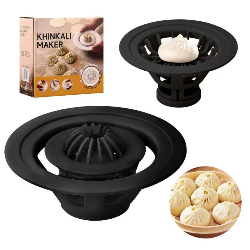 Set of four black Jinkali steamed bun moulds for shaping baozi and dumplings