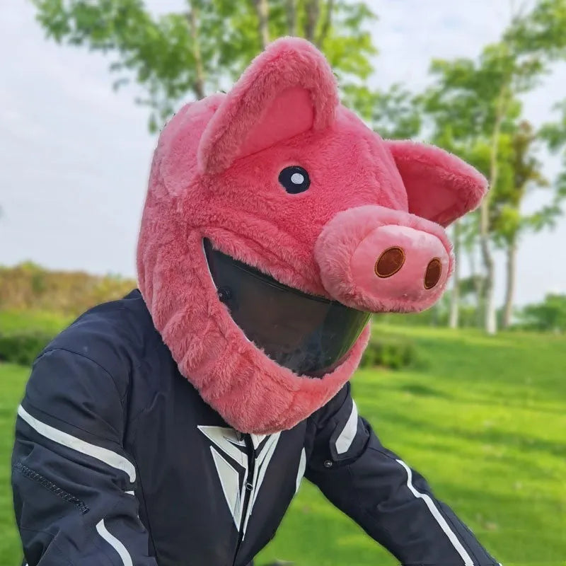 Pinkpig coloured plush helmet protective hood for motorcycle helmets with pv velvet cloth material