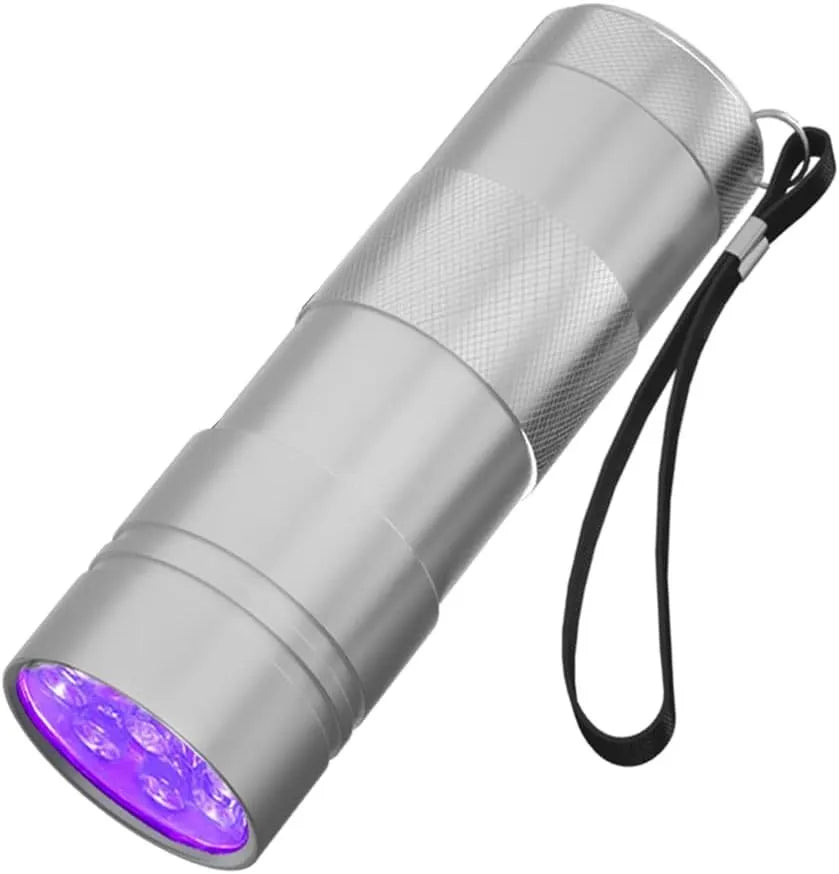 Black or silver UV flashlight torch for detecting pet urine, bed bugs, and scorpions