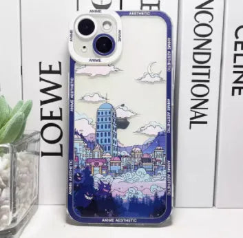 TPU phone case with anime cartoon design, anti-drop protective cover for iPhone, available in 9 colours