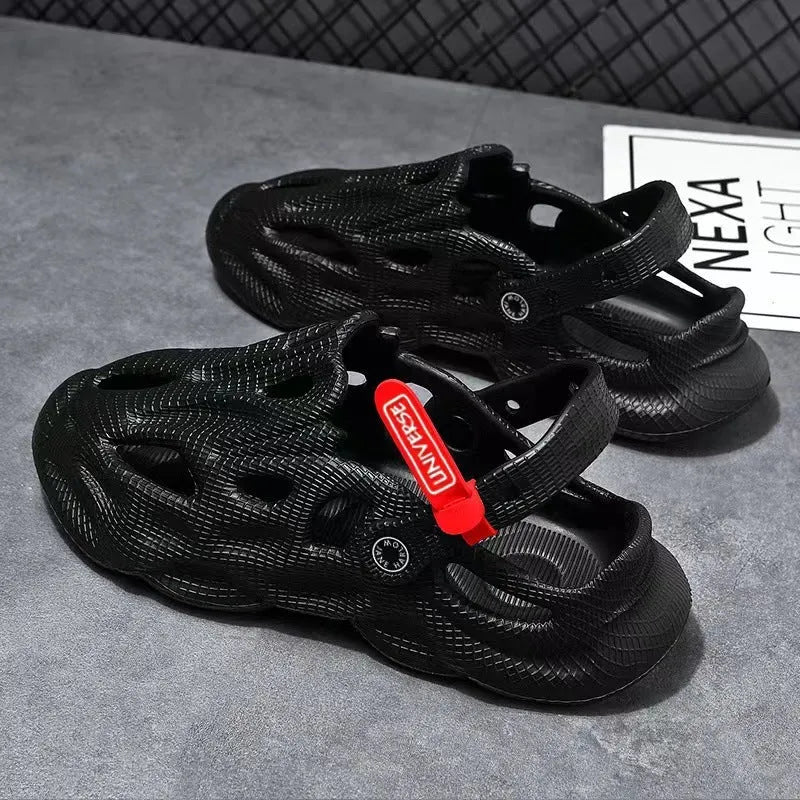 Coconut slippers with closed toe design and breathable holes in EVA foam construction