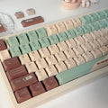 Matcha green mechanical keyboard keycap set with five-sided sublimation printing and key puller tool on a white background.