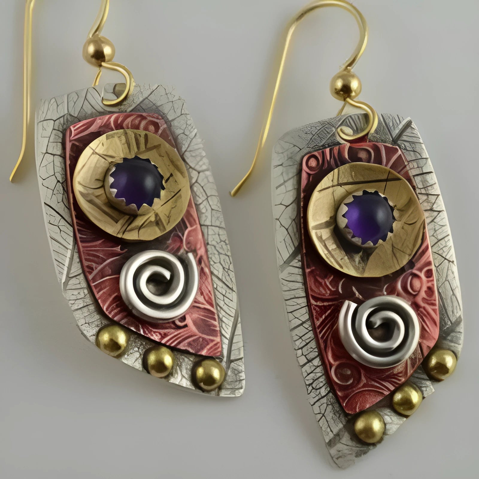 Geometric gold earrings with camouflage leopard print pattern on irregular zinc alloy studs