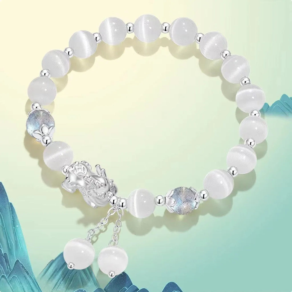 Natural black agate and gray opal couple bracelet with 10mm wave design and manual craftsmanship