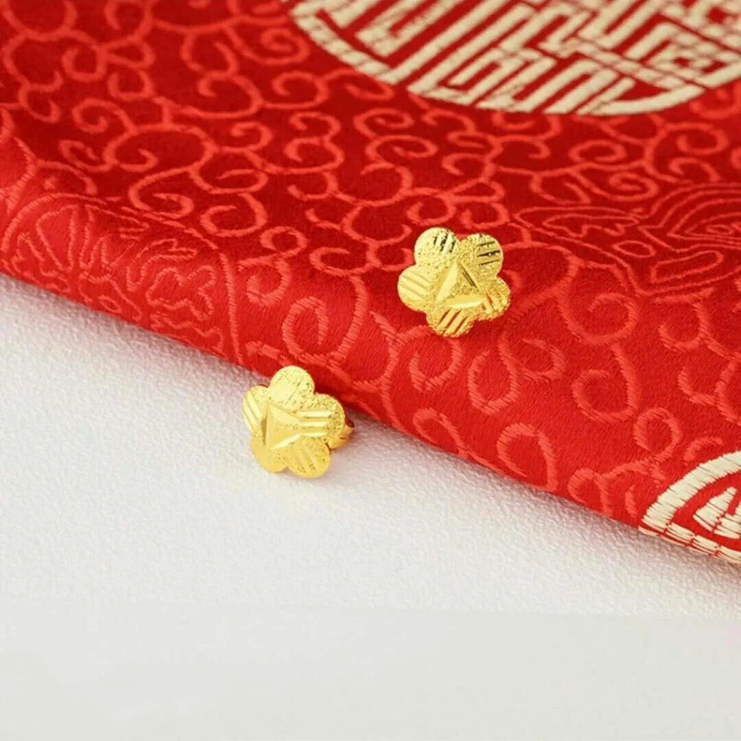 24K gold plated copper flower ear studs for women, bright gold finish