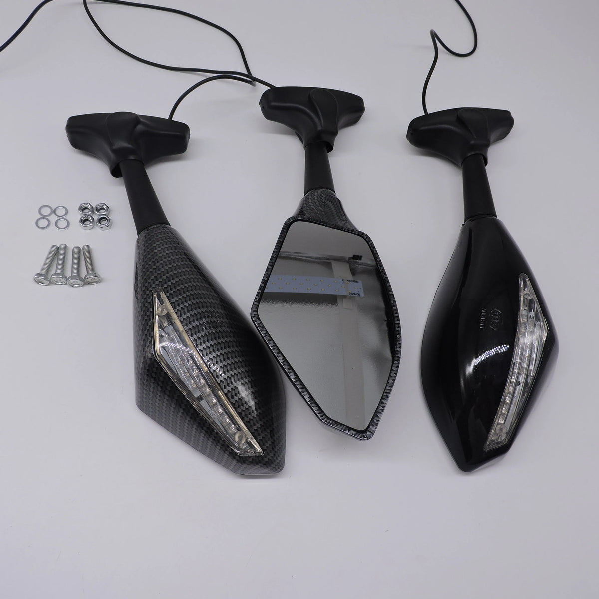 Motorcycle rearview mirror with convex lens aluminium reflector black snakeskin finish
