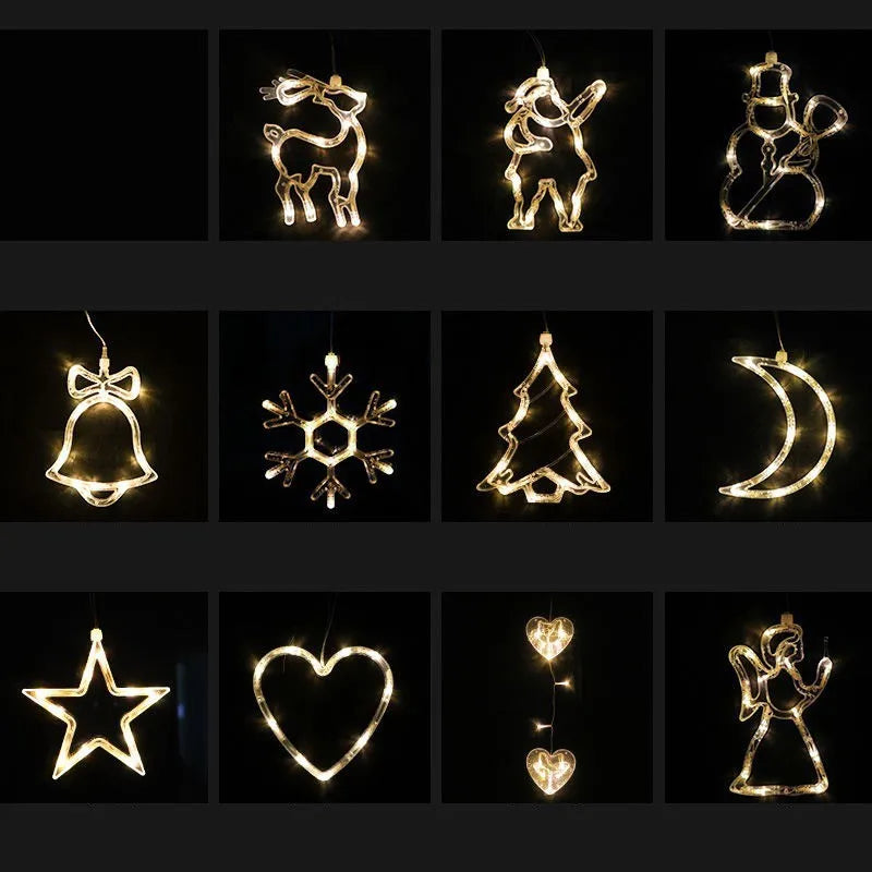 Christmas LED suction cup light featuring a Santa Claus shape on a window, with 10 warm white LED beads