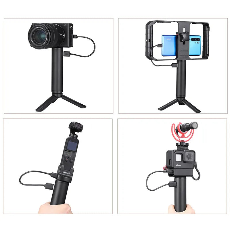 Black aluminium alloy portable charging handle with 6800mAh battery capacity, showing carry handle and compact 12.5cm by 3.2cm size.