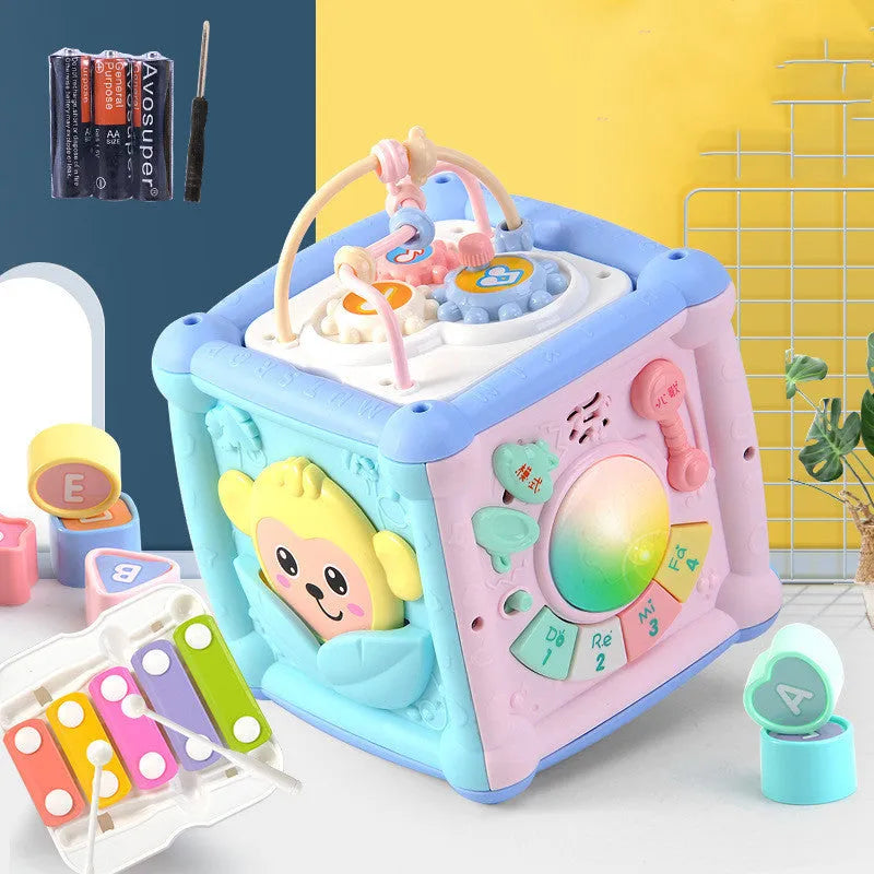 Drum baby early education toy plastic building blocks cube with music and sound 15.5 cm