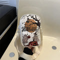Women's Halloween graffiti print crossbody bag with pumpkin ghost bat cartoon design in black PU material