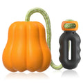 Pumpkin-shaped plastic dog toy with rope attachment for outdoor camping and long throws