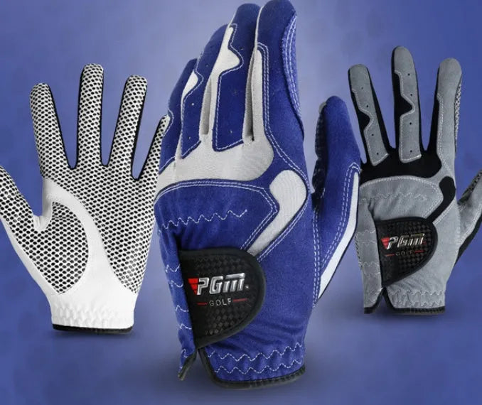 Golf microfiber split finger gloves with anti-skid grip in blue colour