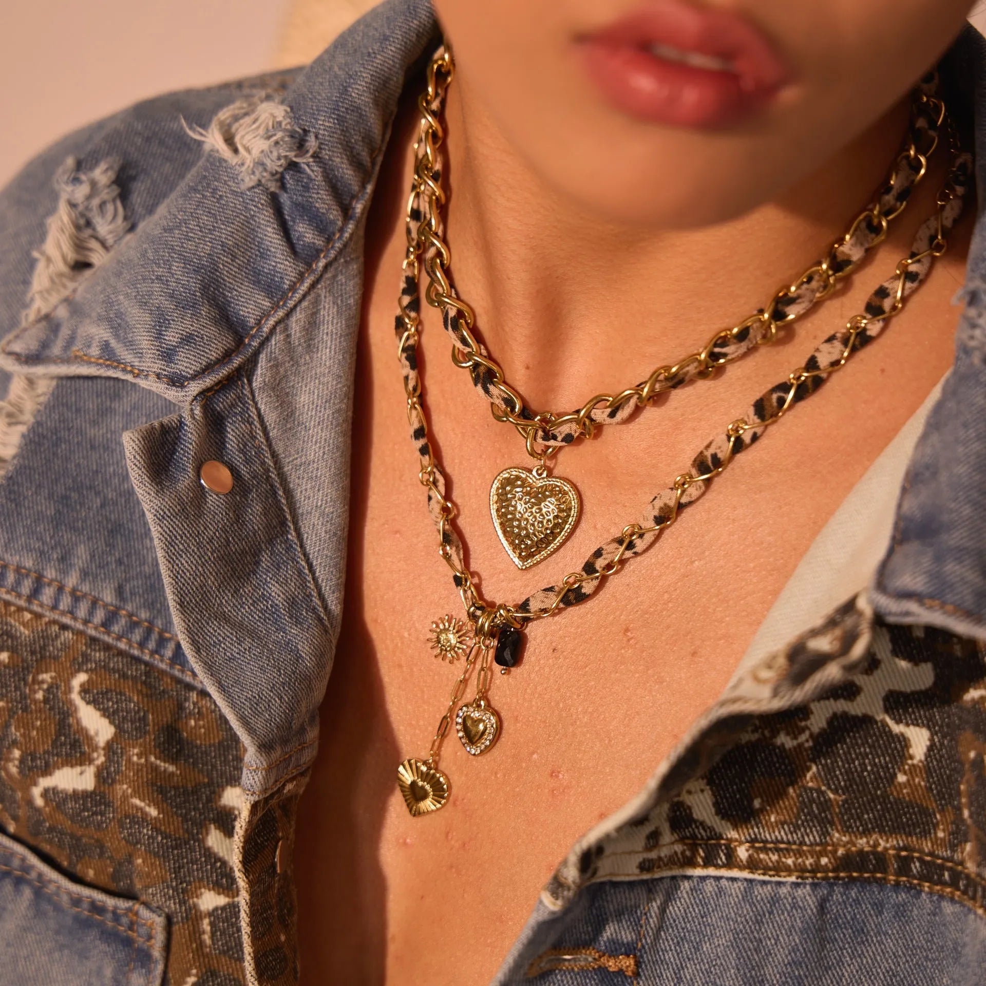 Leopard Love stainless steel necklace with geometric pendant on 18K gold electroplated chain