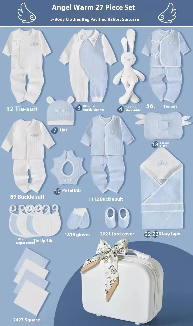 Newborn baby clothes gift set in blue princess style, 100% cotton, with 21 to 27-piece options for 0-6 months