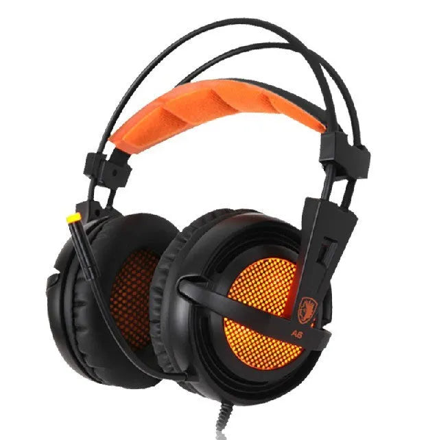 Black and white 7.1 USB gaming headset with RGB LED lights and padded ear cushions.
