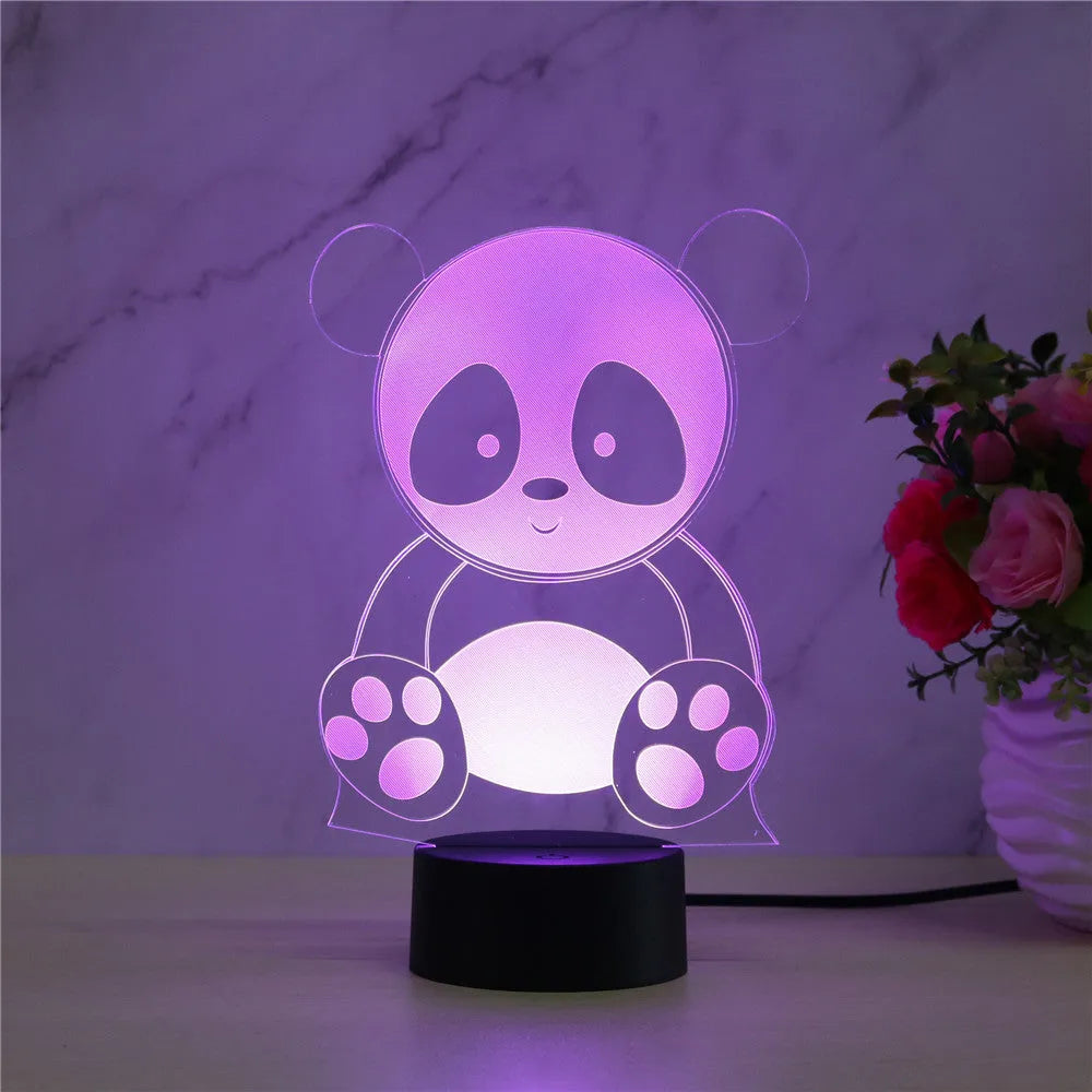 Panda night light with seven colour changing modes and remote control on ABS base