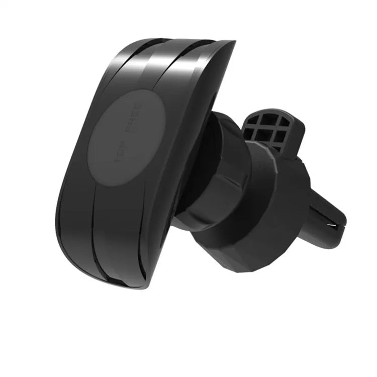 Black car phone holder mounted on car air vent with adjustable clamp mechanism