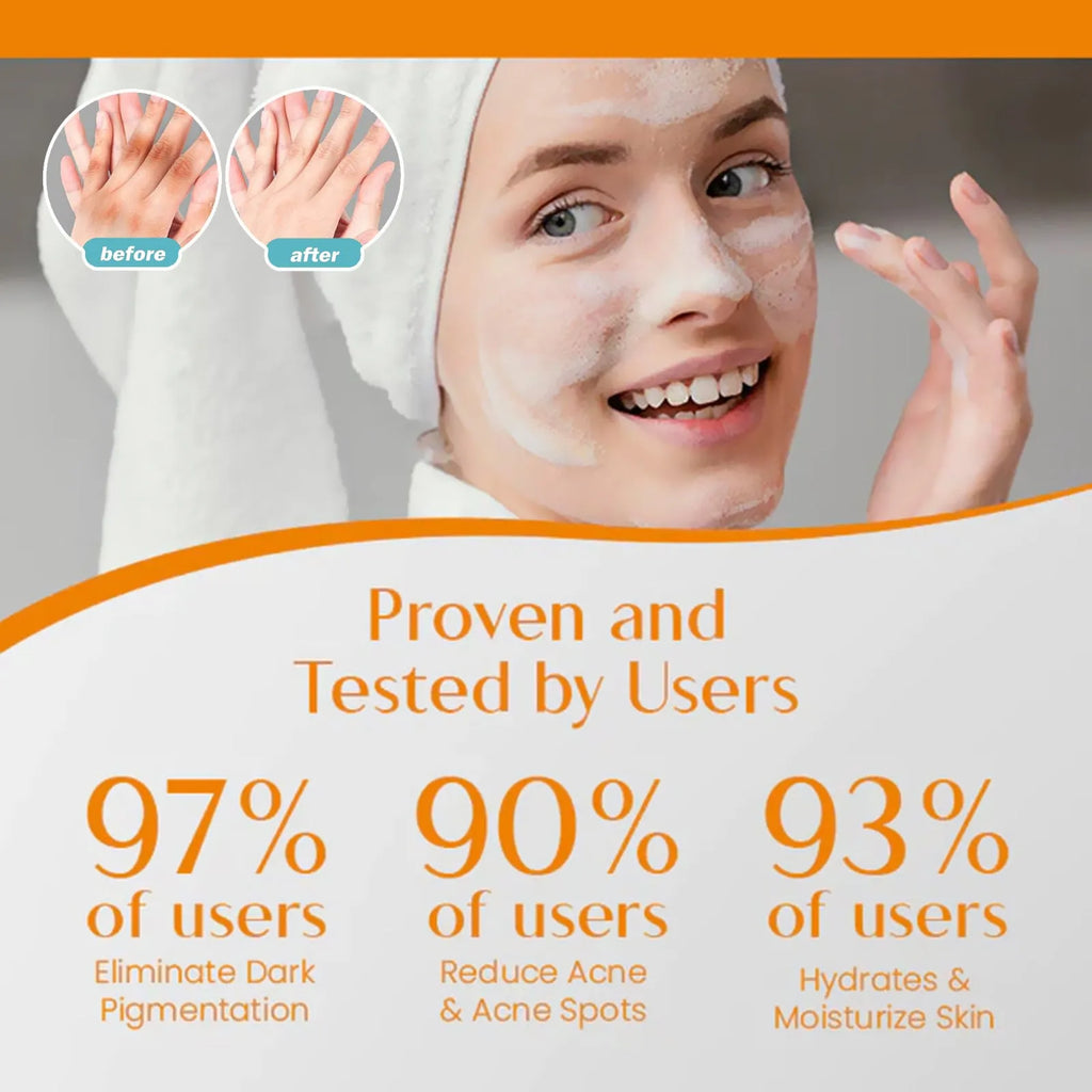100g bar of whitening vitamin body care soap containing kojic acid and botanical extracts.