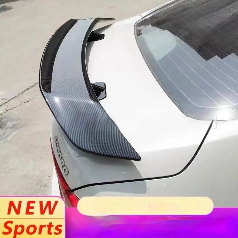 Universal ABS plastic punch-free car spoiler tail wing in blank, black, white, or carbon pattern finish