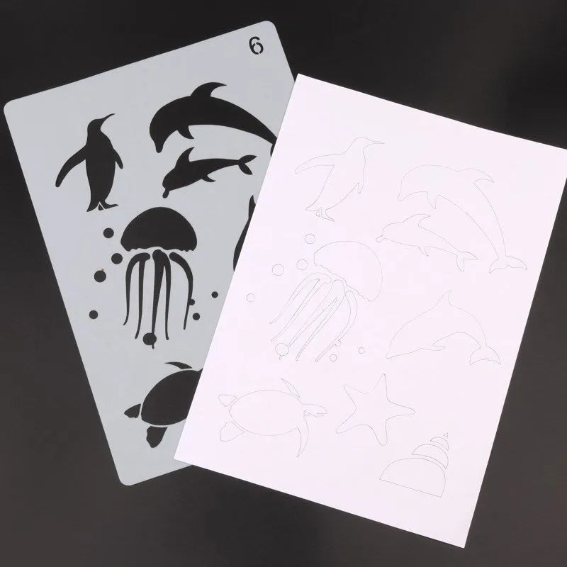 White plastic drawing stencil templates with various pattern designs for craft projects