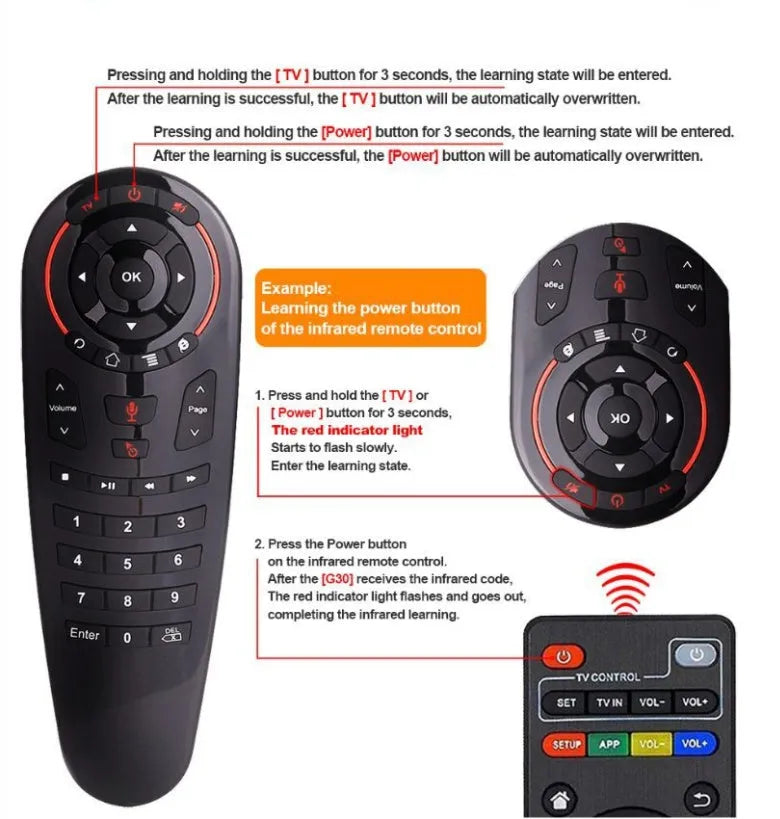 G30 wireless keyboard remote control with air mouse functionality and nano USB receiver