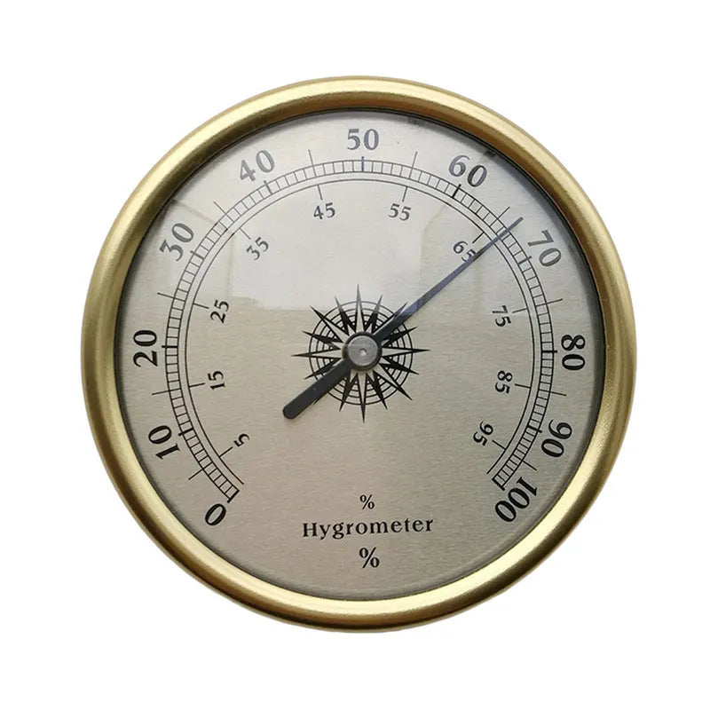 Aluminium analogue thermometer and hygrometer with round dial for temperature and humidity