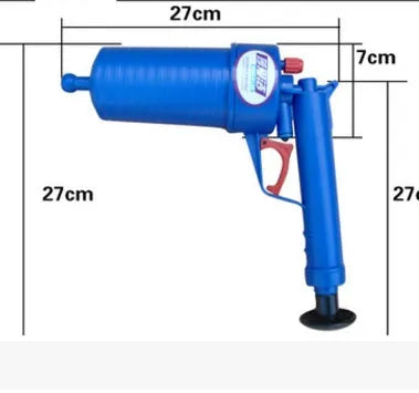 Air Power Drain Blaster Gun high-pressure plunger with four coloured adaptors for sinks and toilets
