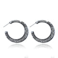 C-shaped alloy earrings with vintage engraving pattern in bronze colour