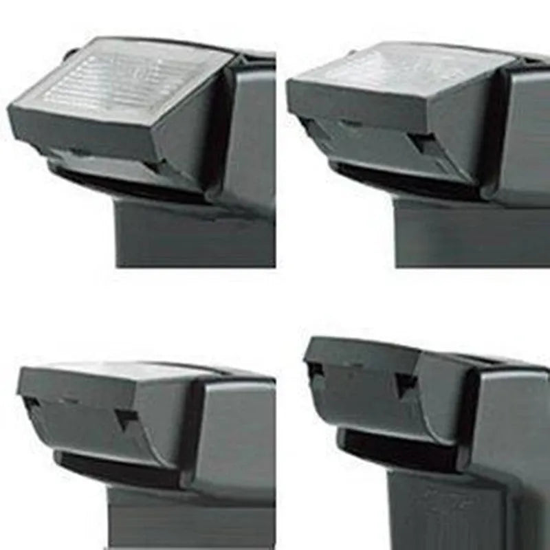 A compact black hot shoe flashgun for DSLR cameras, shown tilted upwards on its mount.