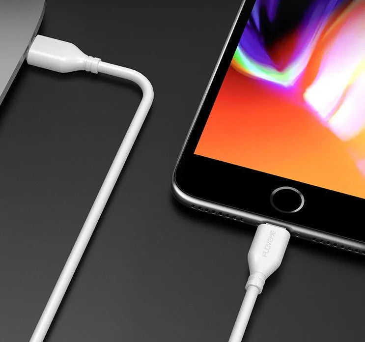 White USB-C to Lightning charging and data cable for iPhone, 1.5 metres long.