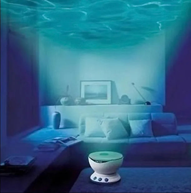 Blue ocean lamp projection LED unit for 2D puzzle scenes with DLP correction.