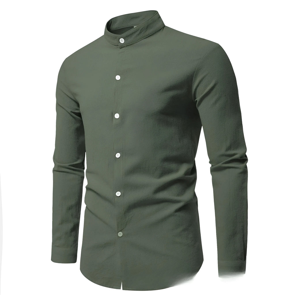 Men's solid colour stand-up collar polyester cardigan in slim fit, front view, available in multiple colours