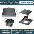 Gun grey 304 stainless steel courtyard floor drain with a 15x15cm ABS plastic core.