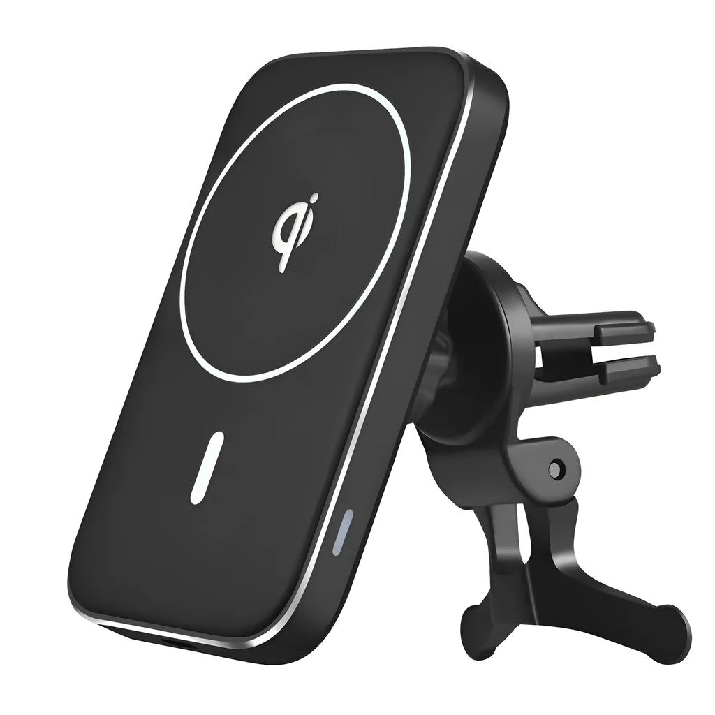 Black M6 magnetic wireless car charger with USB cable for vehicle installation