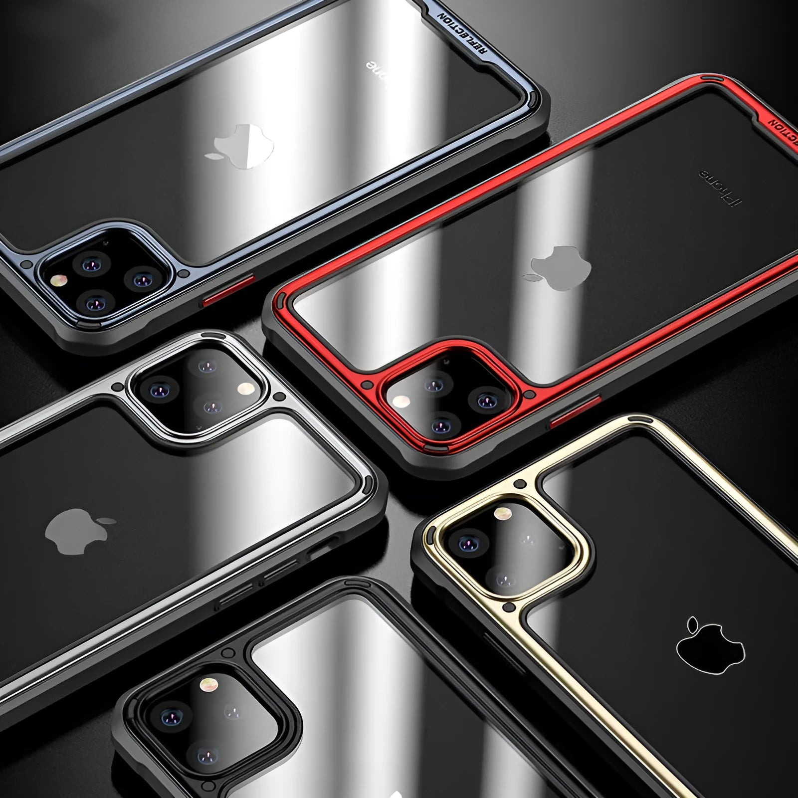 Transparent silicone phone case for iPhone 11 on a table, showing gold colour option.