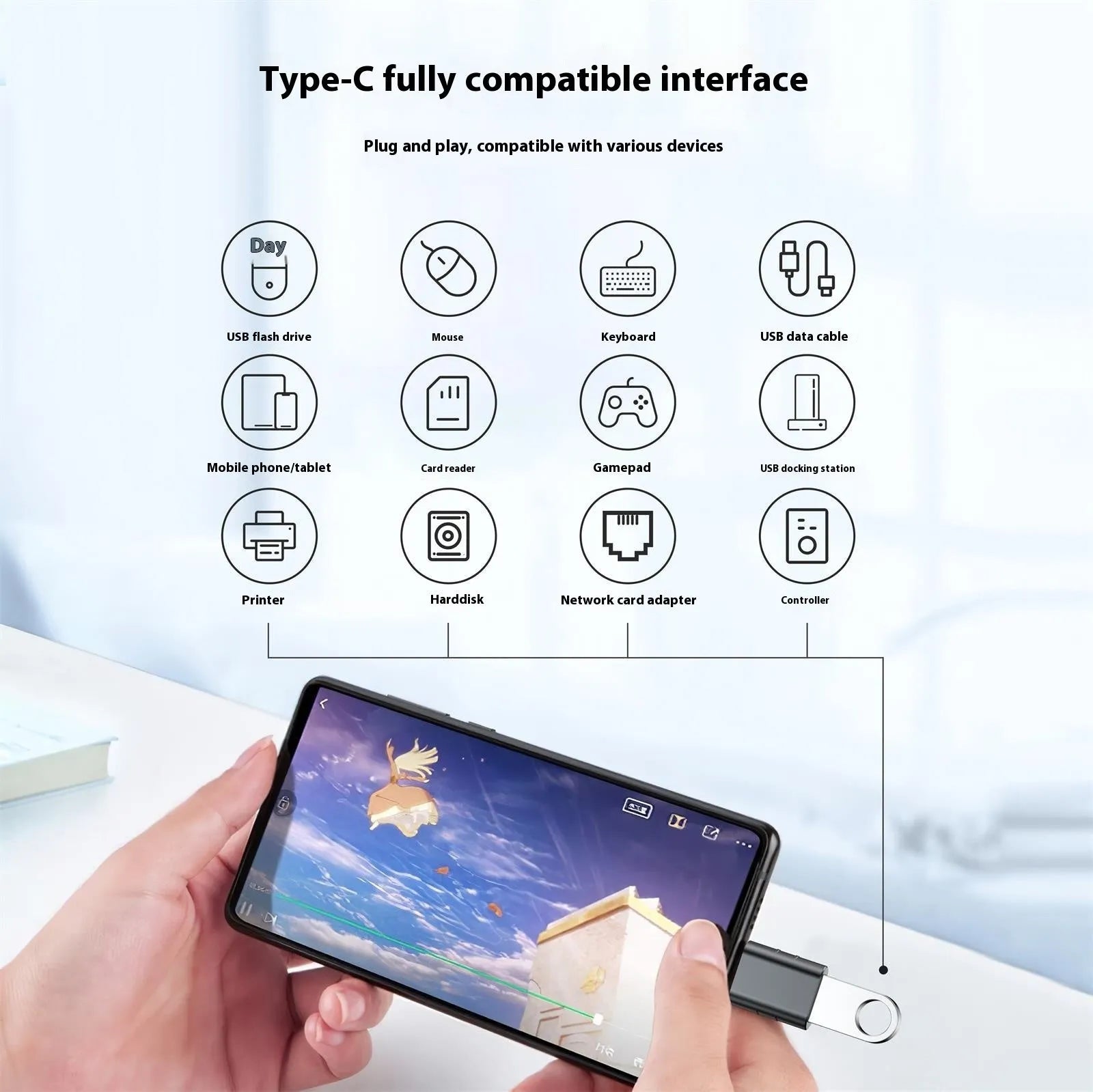 USB-C to USB-A converter adapter in multiple colours with zinc alloy construction and 10Gbps data transmission