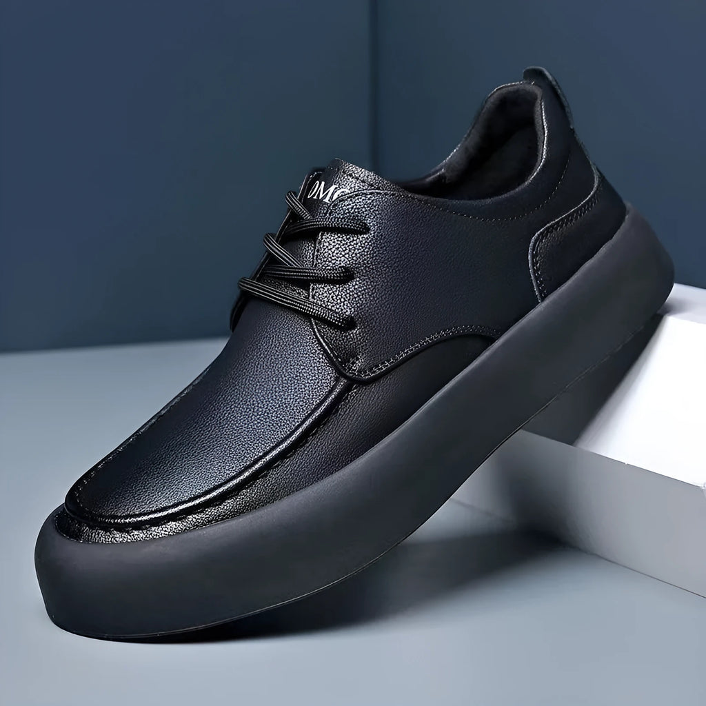 Men's casual lace-up shoes lightweight EVA sole artificial PU leather flat heel round toe AM02 Brown