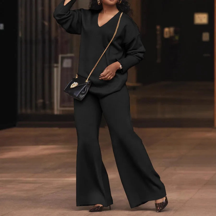 Women's brown suede two-piece casual suit with long sleeves and full-length trousers, Japanese Korean style.