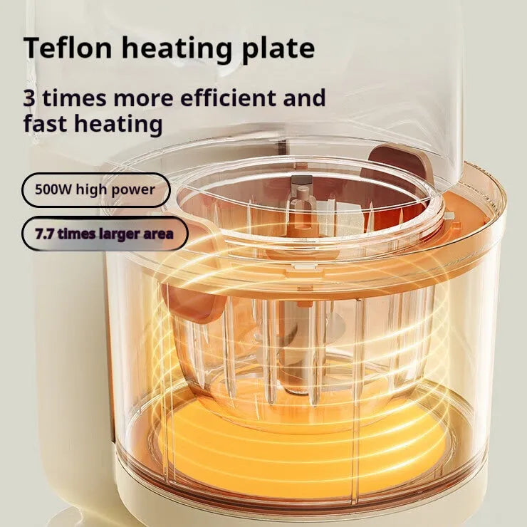 Beige baby cooking machine with stewing and stirring functions, 200ml capacity, stainless steel and ceramic construction