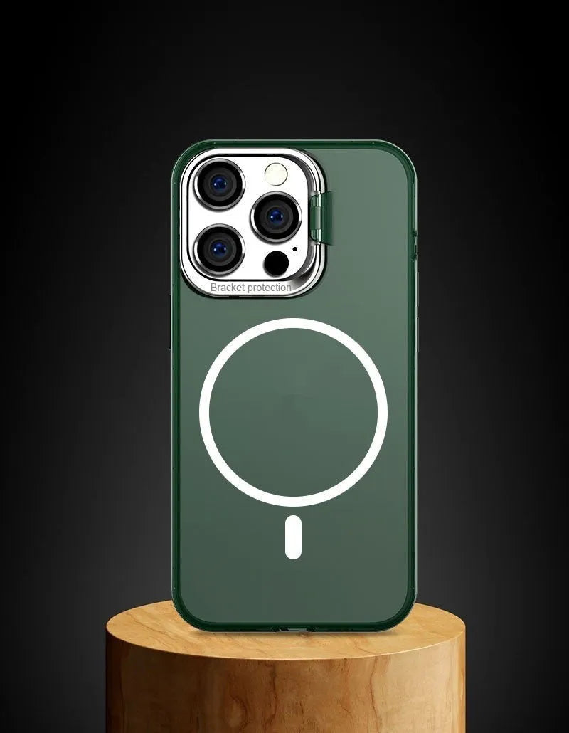 Metal PC frosted magnetic phone case with invisible bracket for iPhone 12-15 series