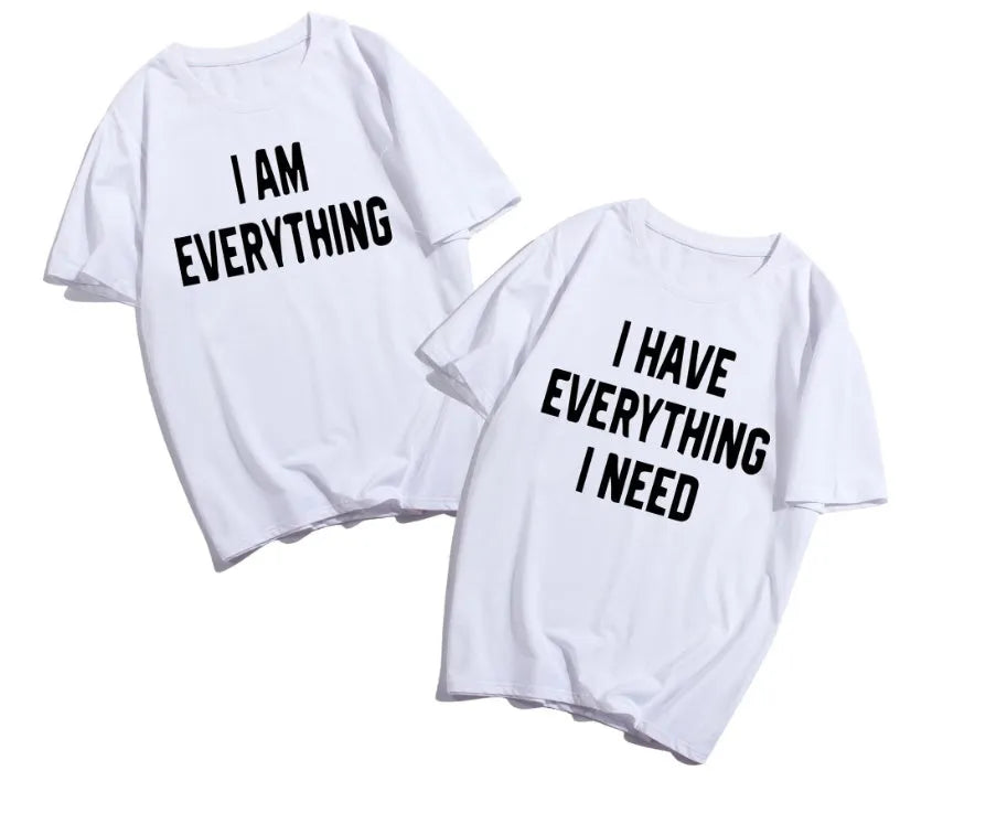 Cotton T-shirts for couples with love print in black and white, size S to 3XL