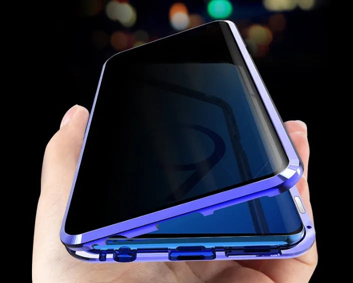 Samsung Galaxy anti-peeping magnetic phone case in clamshell design with double-sided glass