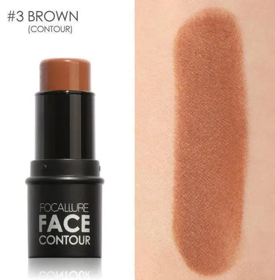 Face contour highlighter stick with attached sponge applicator in one of four shades.