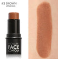 Face contour highlighter stick with attached sponge applicator in one of four shades.