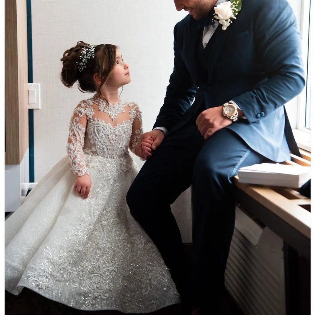Ivory white princess dress with bow and tulle tutu skirt for girls