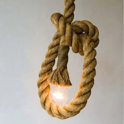 American country braided hemp rope chandelier single head 3 metre drop retro pendant light