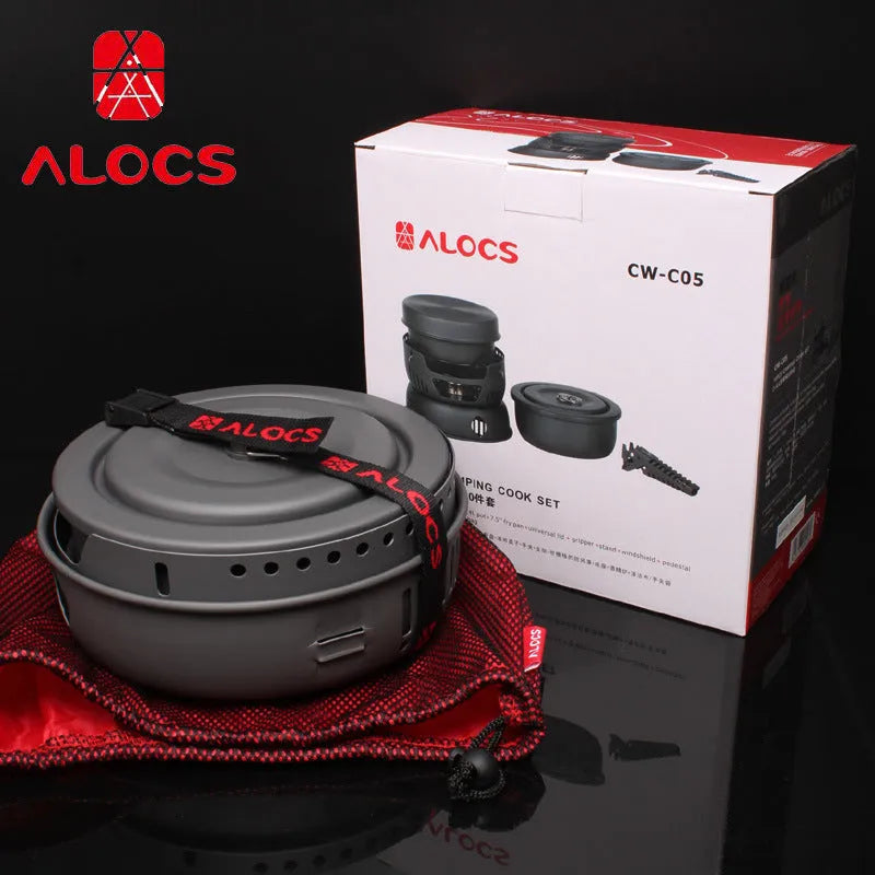 Alocs lightweight aluminium outdoor cookware set with pot and lid for camping