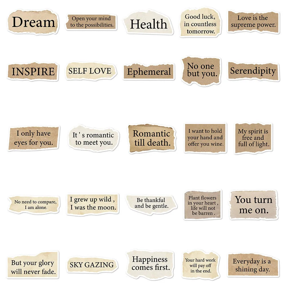 25 repositionable waterproof laptop stickers with tear English design in PVC material